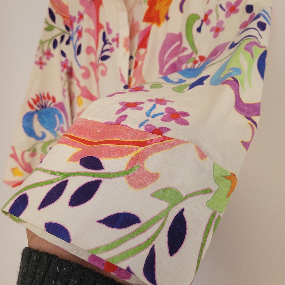 Zara Floral Midi Shirt Dress Long Sleeve Size S Tie Belt Watercolor Flowers - Picture 9 of 14